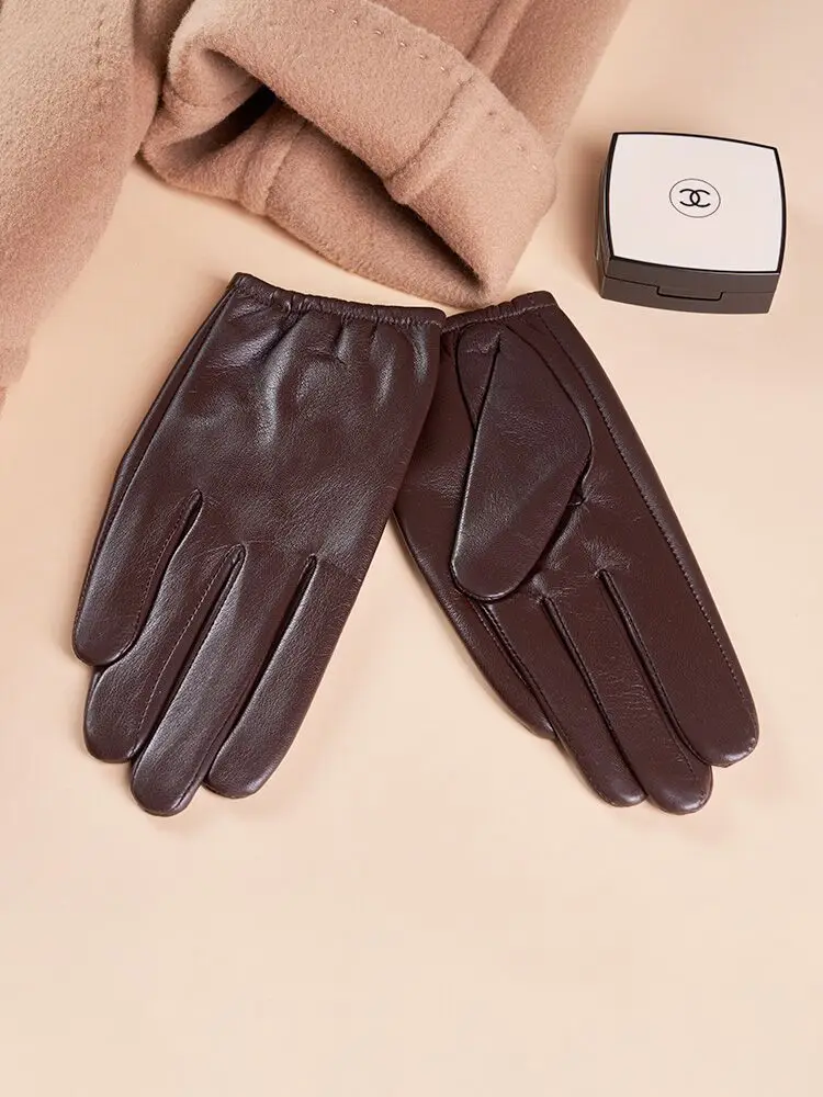 

New Women's Genuine Leather Gloves Touch Screen Ladies Real Goatskin Black Gloves Fashion Brand Winter Warm New