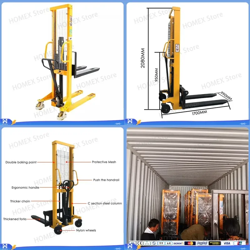 Manual Hydraulic Forklift CE Certified Forging Adjustable Fork Pallet Stacker Trolley Heavy Duty Cargo Lifting Hand Truck