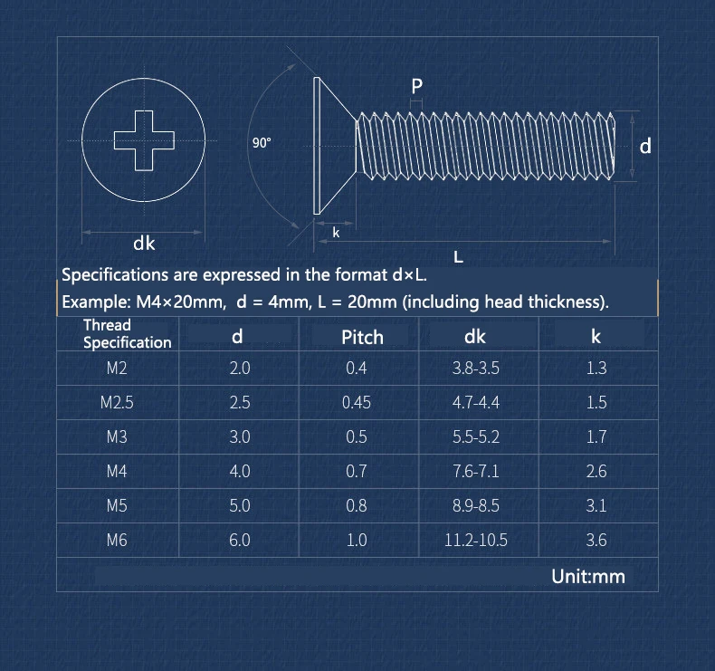M2 M2.5 M3 M4 M5 M6 304 Stainless Steel Cross Recessed Phillips Flat Countersunk Head Screw Bolt 10~100Pcs Length3mm-50mm