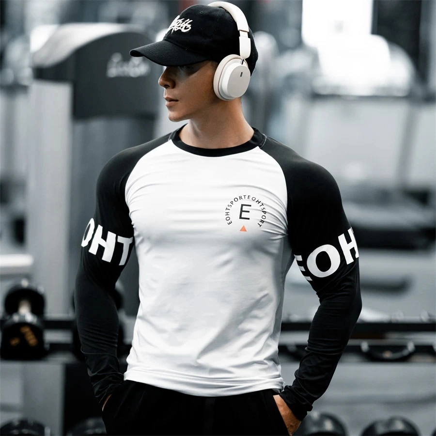 Men Bodybuilding Long Sleeve Shirt Male Casual Printing Skinny T-Shirt Gym Fitness Workout Tees Tops Running Quick Dry Clothing image 5
