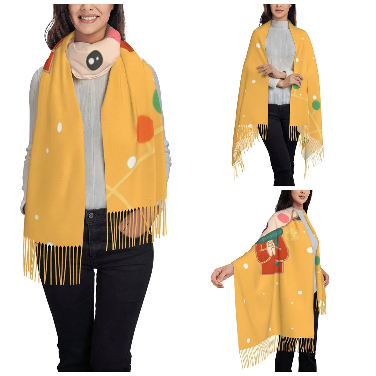 Chibi Maruko Chan Sakura Kyoko Shawls Wraps Women Winter Warm Large Long Scarf Neckerchief Tassel Scarves