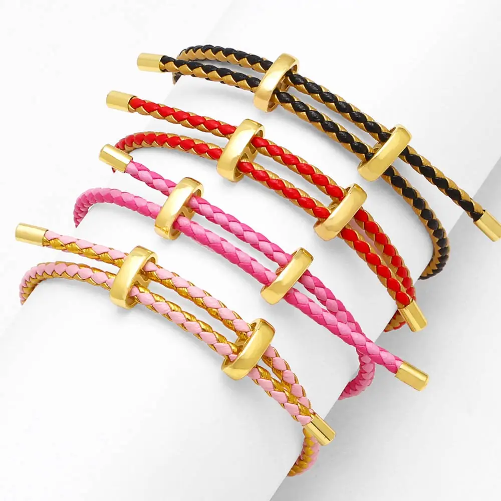 

OCESRIO Multicolor PU Leather Bracelet Chain Copper Adjustable Handmade DIY Jewelry Making Finding accesorios de joyería brtb58