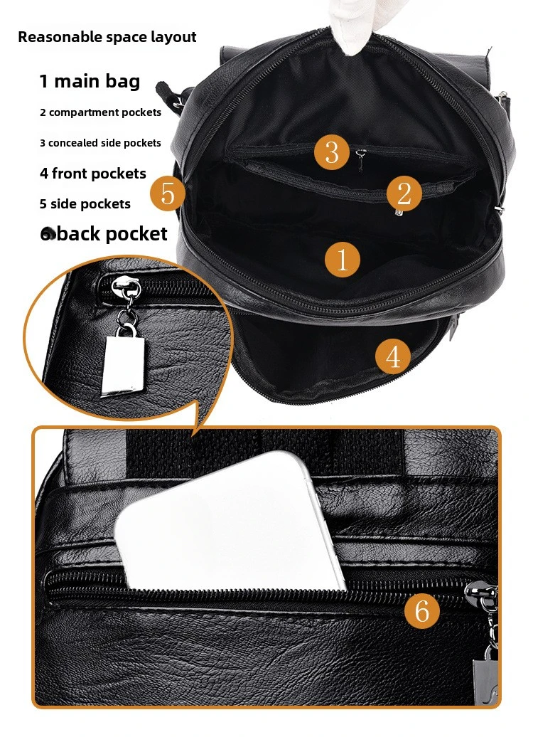 2025 Summer New Fashionable Women's Breathable, Waterproof, Anti Theft, Soft Leather Fashionable Large Capacity Women's Backpack