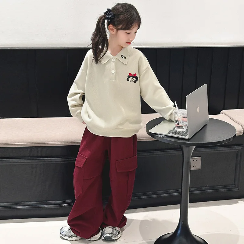 

Spring Autumn Children Clothes Girls Set School Girl Cartoon Printed Casual Pullovers+Overalls Trousers Junior Girl Tracksuit