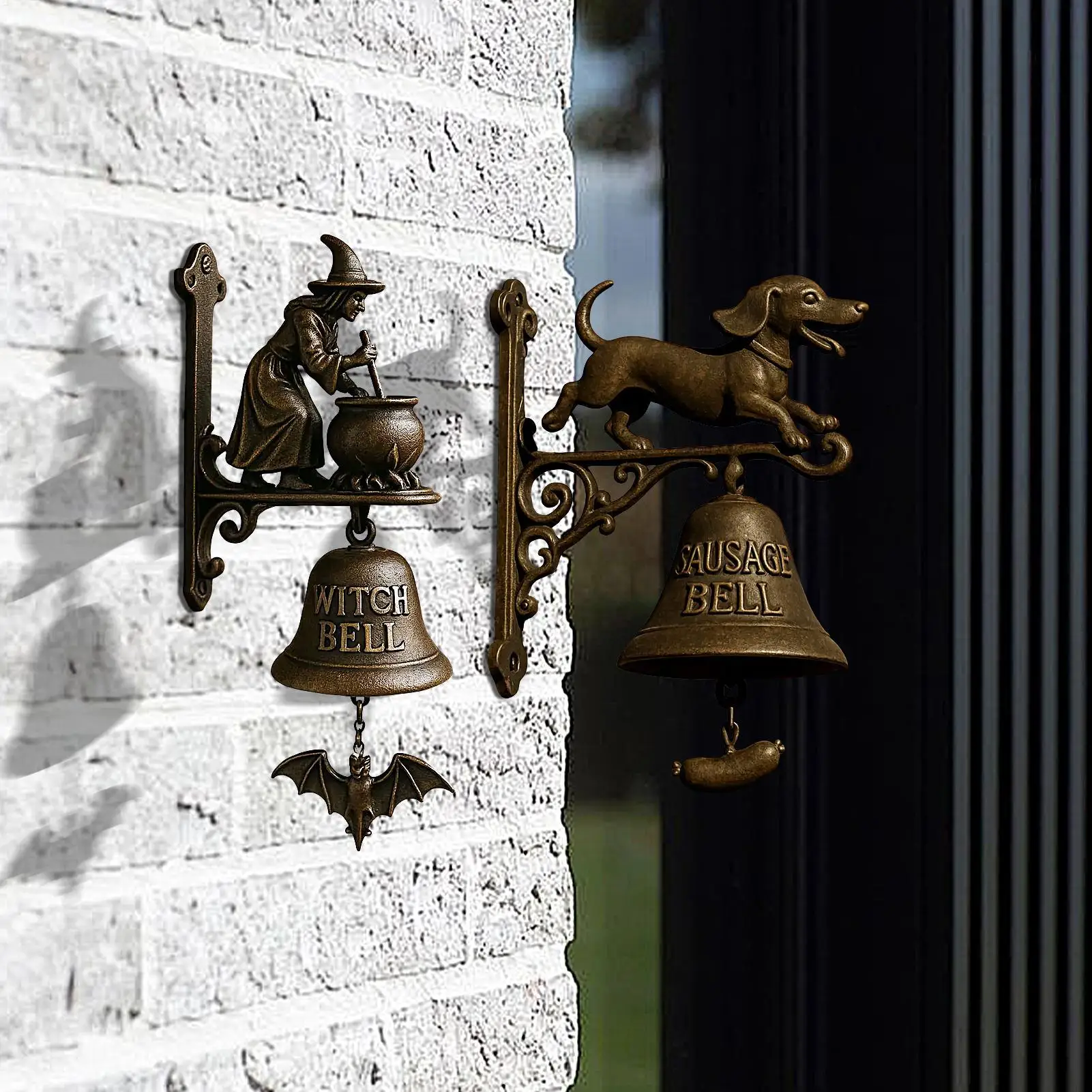 

Dinner Bell Outdoor Farmhouse Welcome Doorbell Decorative Door Chime Witch Dachshund Shape for Shop Porch Halloween Decoration