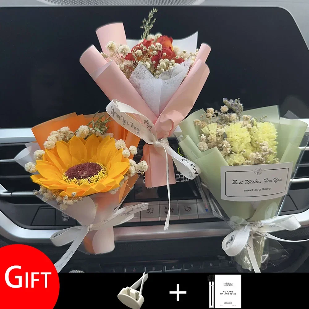 Car Perfume Air Vent Clip Dried Flowers Bouquet Mini Bouquet Eternal Flower Car Accessories Interior Car Air Freshener Wholesale