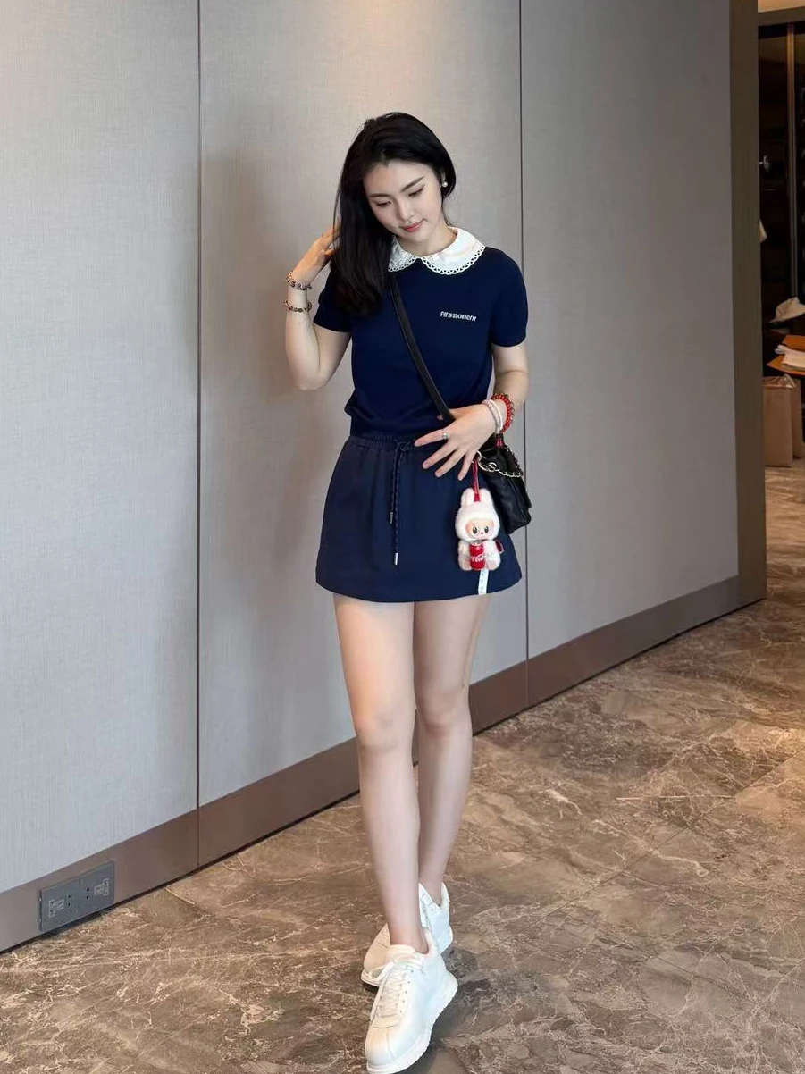 

Вязаный шерстяной топ PM Wang Nannan с вышивкой букв и воротником-куклой, мягкий, из смесового полиэстера, для весенней женской одежды на открытом воздухе