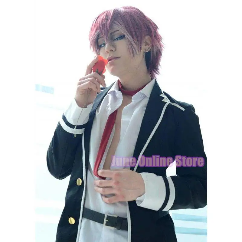 Anime Diabolik Lovers Sakamaki Ayato Cosplay Costume School Uniforms Halloween Party Wear Outfit Blazer Pants Tie Belt and wig