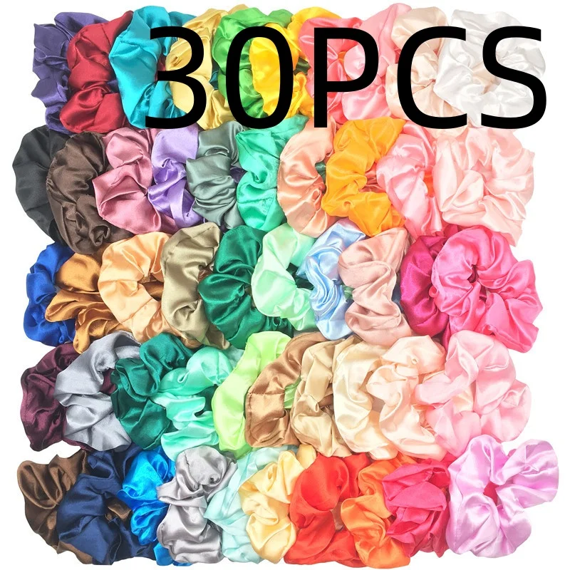 50/30/10Pcs Fashion Satin Scrunchies Girls Elastic Hair Bands Ponytail Holder Ties Rubber Bands Hair Accessories for Women