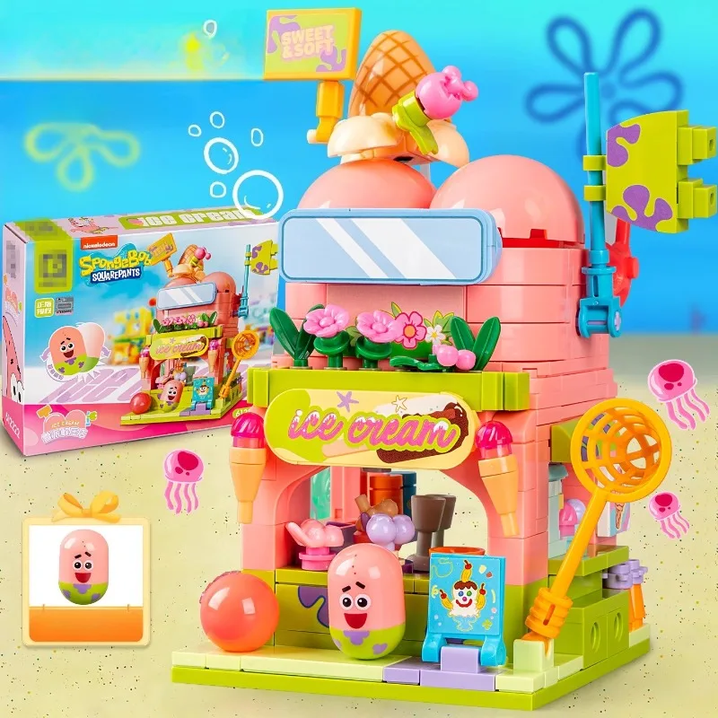 SpongeBob SquarePants Building Blocks City Streetview บ้านแฮมเบอร์เกอร์ Art Gallery Ice Cream Shop อิฐเด็ก DIY ของเล่นของขวัญ
