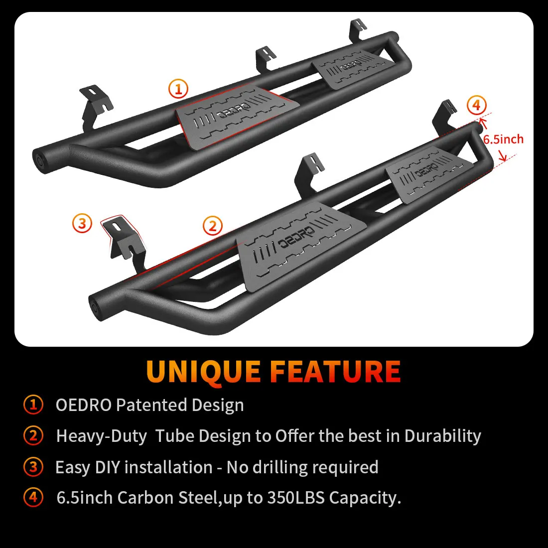 OEDRO Running Boards for 2005-2023 Toyota Tacoma Double Cab Armor Side Step Truck Bars