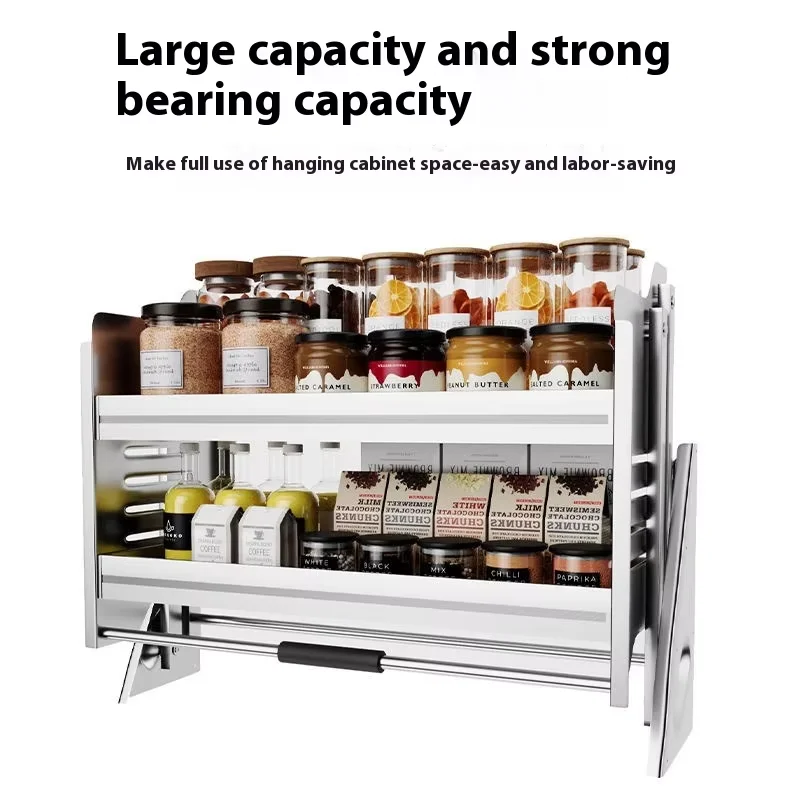 التصميم الحديث الحائط سحب أسفل رف توابل تخزين رافع سبائك الألومنيوم رفع سلة خزانة المطبخ للاستخدام في الفندق #4
