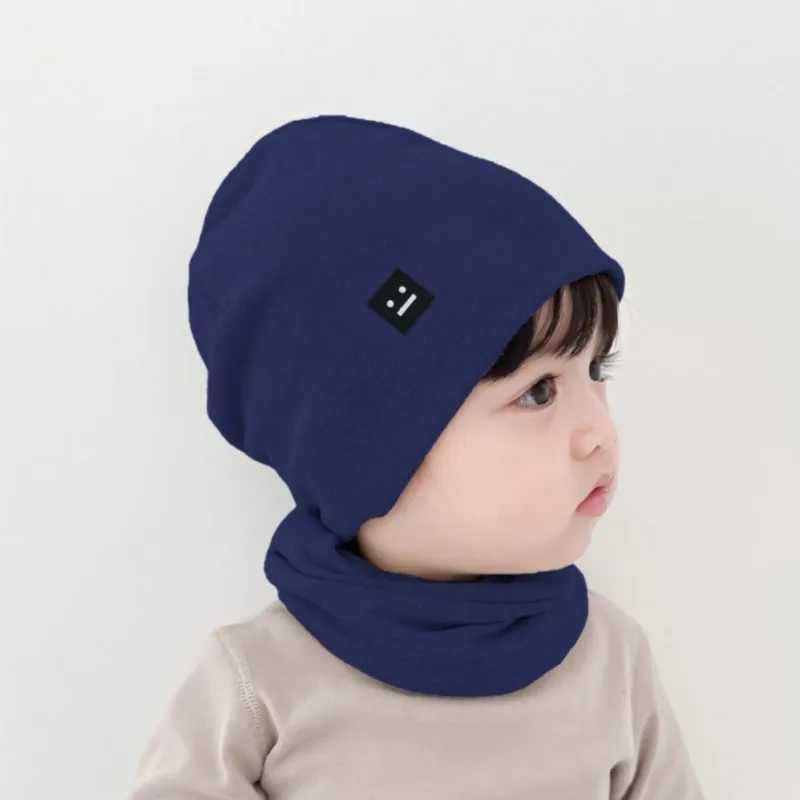 Hat Scarf 2-piece Set Korean Versatile Beanies Hats and Scarves Winter Pure Cotton Children's Hat Set Warm and Windproof Baby