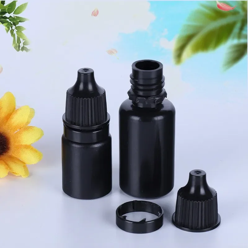 Gotero de plástico antiluz para ojos, botella negra con punta puntiaguda, dispensadora de líquido, tapas de robo rellenables vacías, 5ml, 10ml