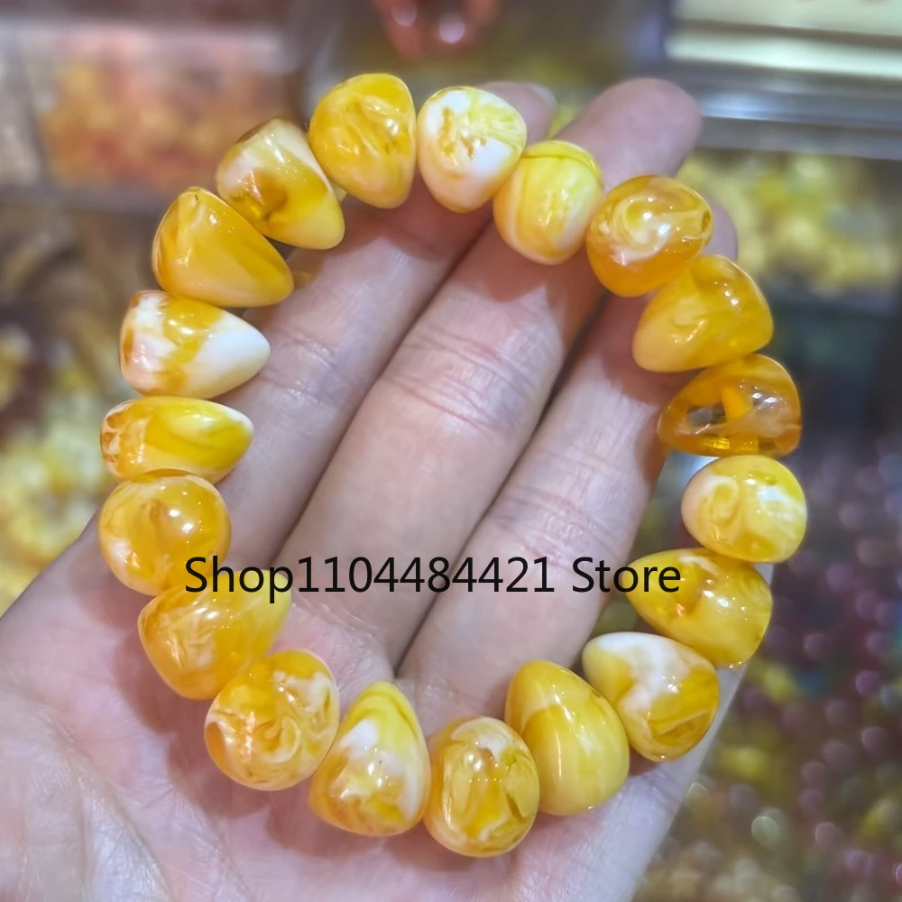 Chicken Oil Yellow Fluorescent Floating Salt Water with Irregular Beads Honey Wax Hand String Buddha Bead Amber Bracelet Beads