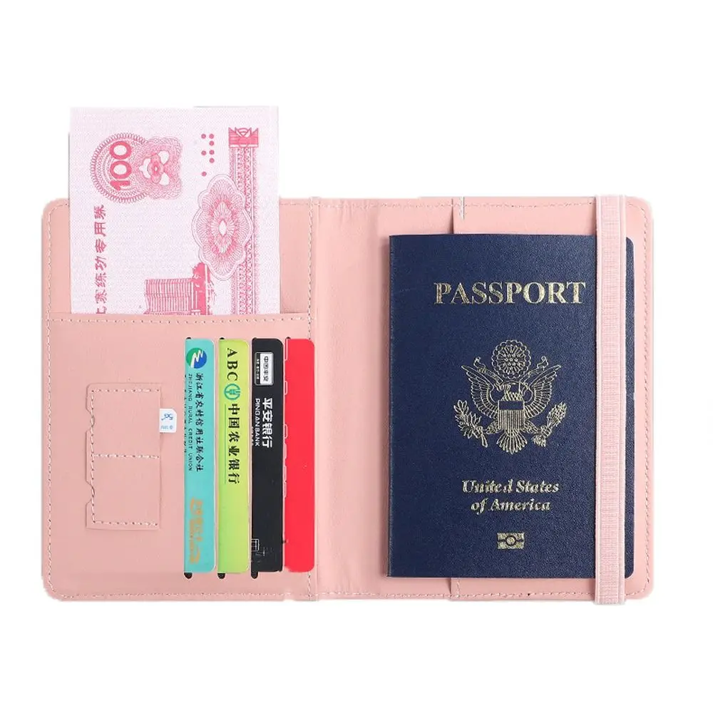 PU couro passaporte titular carteira, carta elegante impresso couro, Coin Purse, multi-posição RFID bloqueio, titular do cartão de identificação, viagem