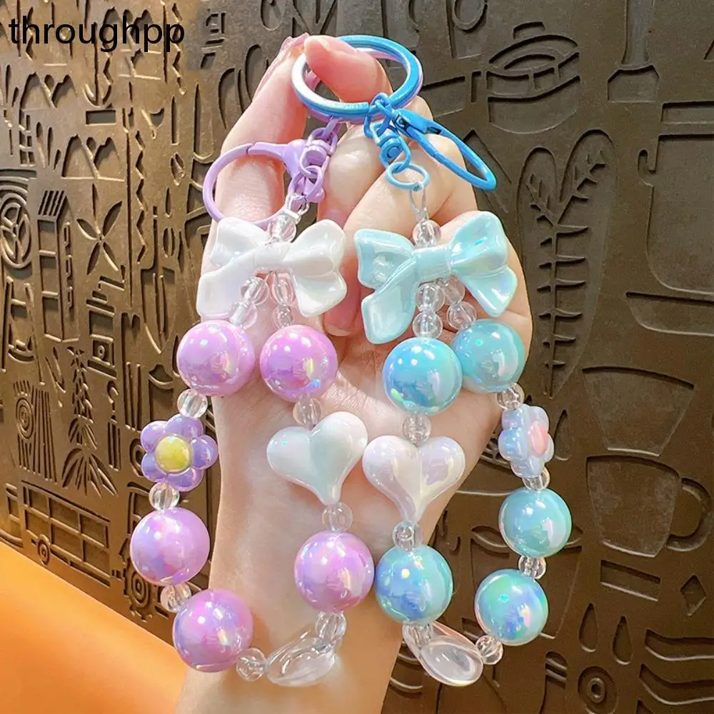 Creative Colorful Flower Butterfly Phone Charm Pearl Mobile Phone Wrist Strap Acrylic Anti-Lost Chain