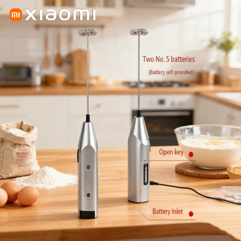 XIAOMI Household Mini Stainless Steel Electric Handheld Egg Beater Cappuccino Latte Coffee Foamer Hot Chocolate Drink Mixer