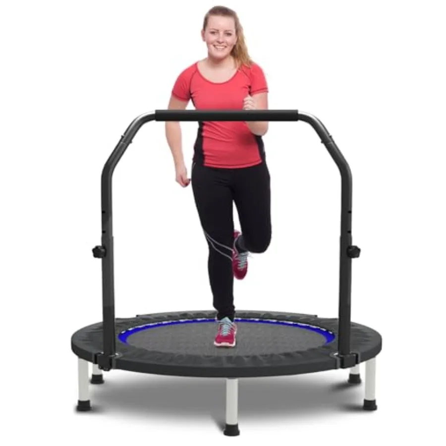 

40 48 Mini Trampoline for Adults and Exercise Rebounder with Adjustable Bar Fitness Trampoline Indoor Max Load 330-440lbs Blue
