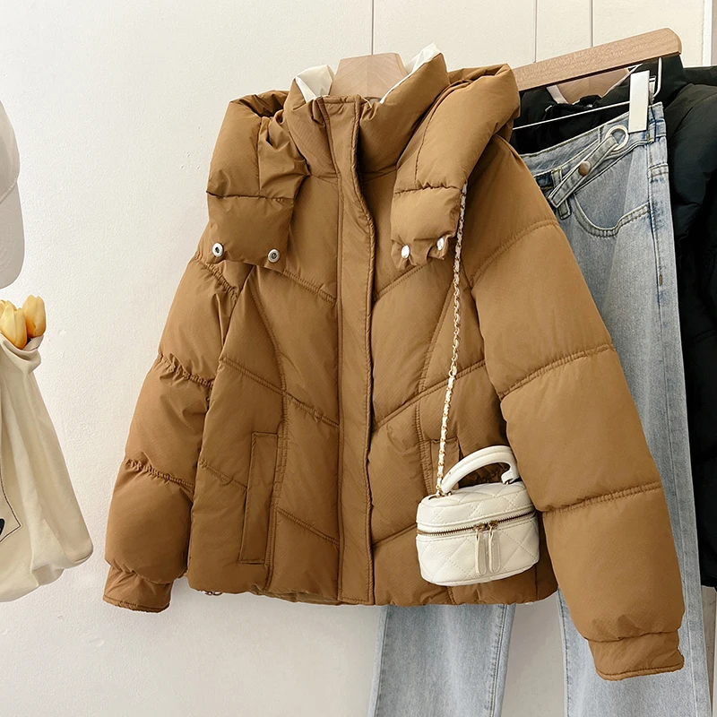 Manteaux rembourrés en coton coréen pour femmes, veste d'hiver épaisse en coton, coupe ample, manteaux chauds à capuche, nouvelle collection 2025