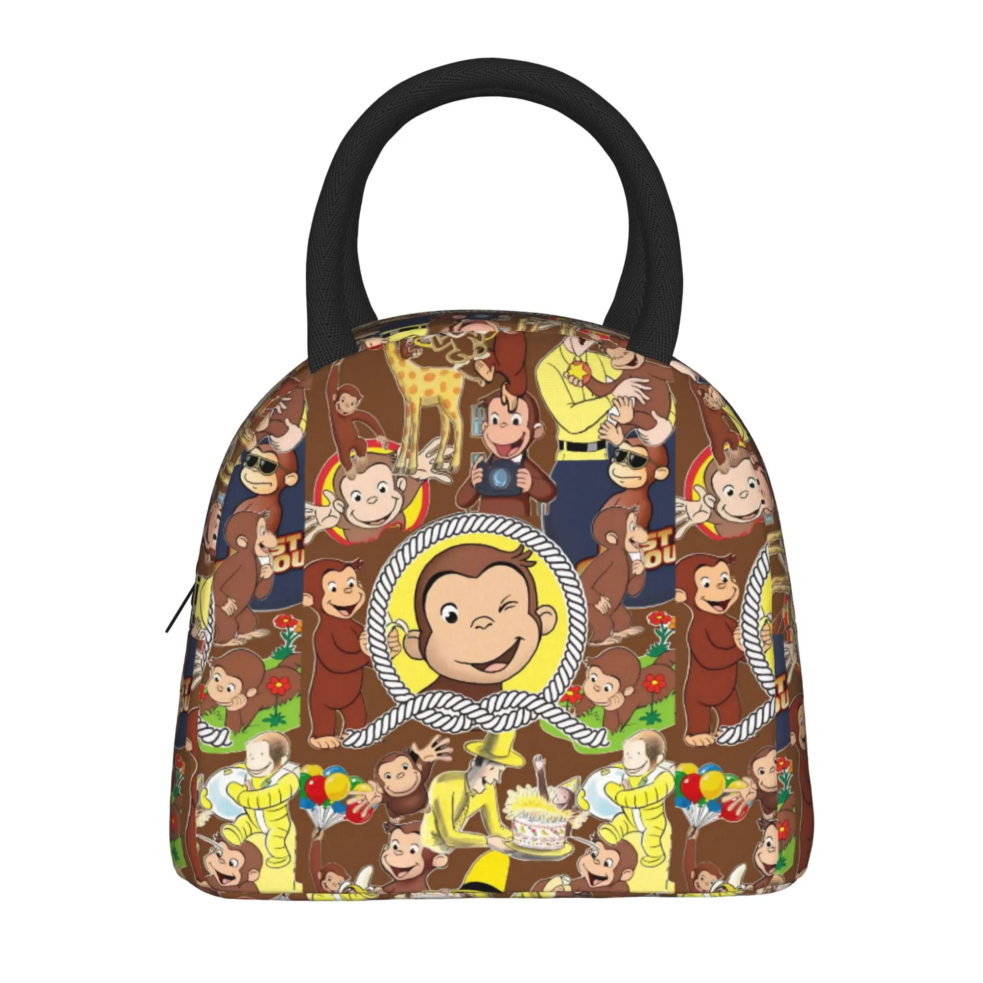 Halloween Curious George Checkered Lunch Bag Kawaii Lunch Box For Men Picnic Insulated Cooler Bag Oxford Designer Tote Food Bags