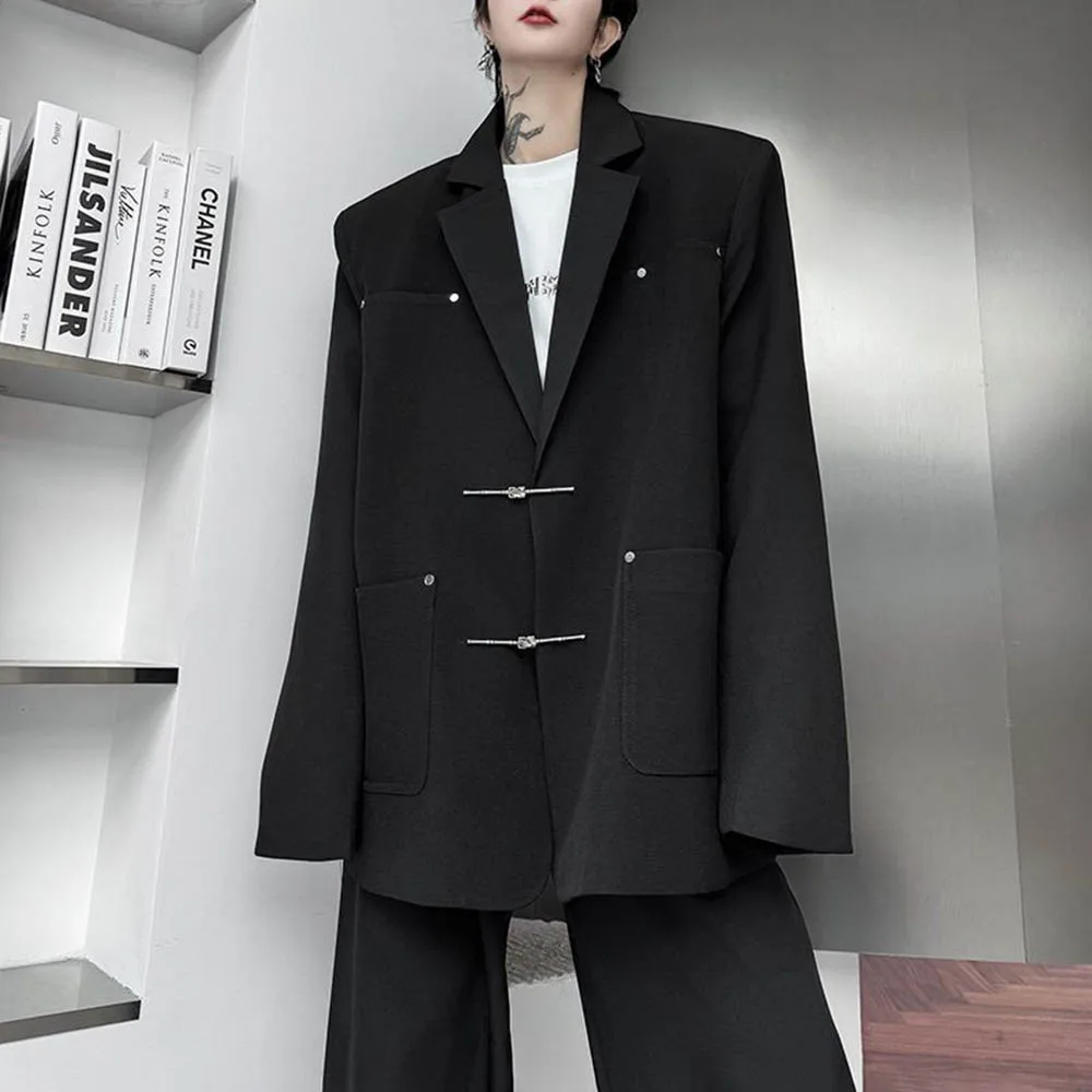 

Мужской однотонный пиджак с длинными рукавами, американский ретро-модный тренд, свободные повседневные нишевые осенние новые мужские топы