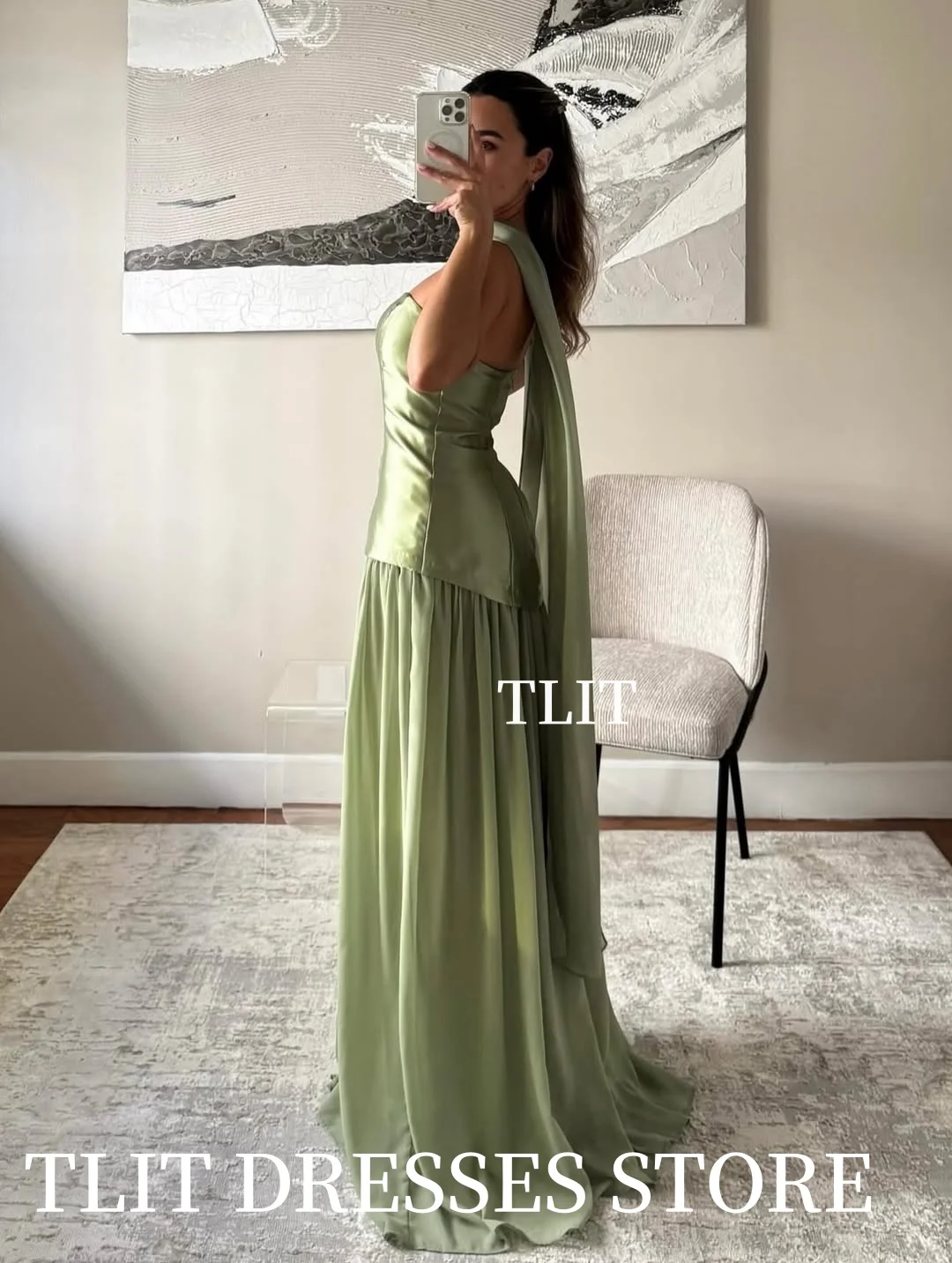 TLIT elegante vestido de noche de gasa satinada verde árabe sin tirantes vestido de fiesta de boda mujeres vestidos de graduación sin tirantes personalizados