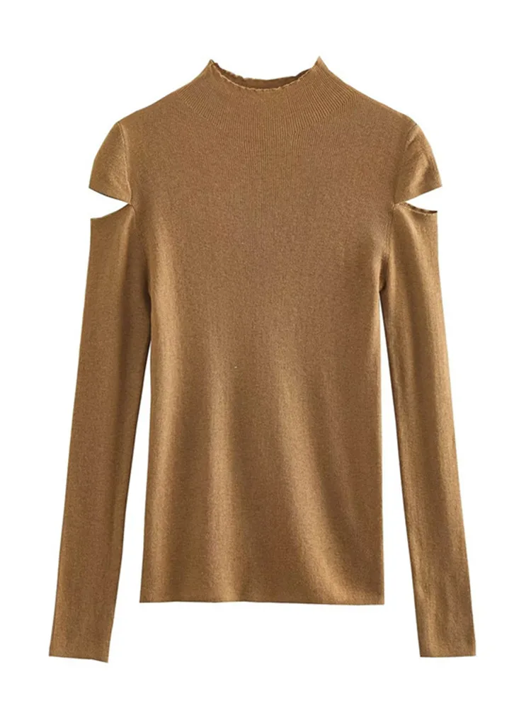 

Semi-Turtleneck Jersey That Can Be Worn Over A Tight-Fitting T-Shirt Solid Colour Long Sleeves With Cut-Outs At The Shoulders