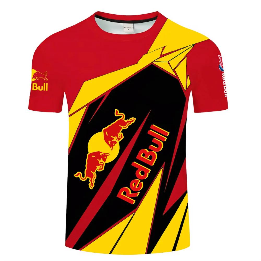 2025 New Fashionable Men's T-shirt Red Bull Racing 3D Printed Summer Round Neck Casual Sports Off-road Motorcycle Racing Suit