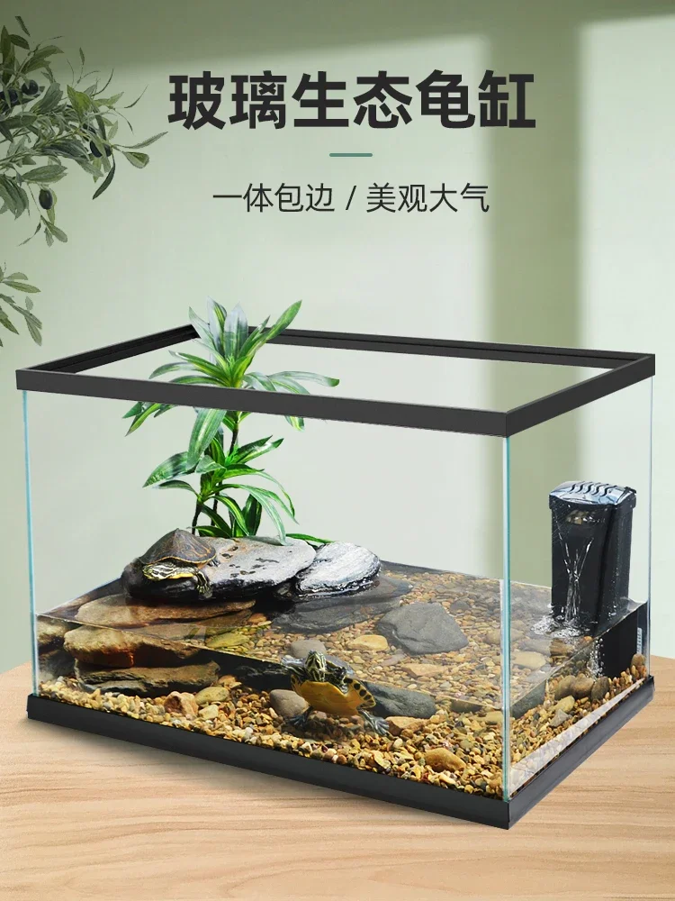 Turtle tank with sundeck landscaping villa small glass crocodile turtle breeding tank household living room large turtle breedin