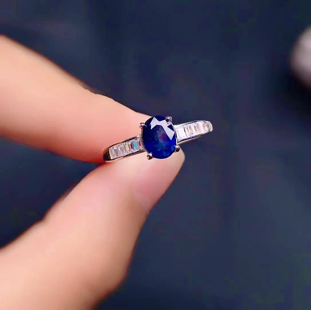 

Classic Sapphire Wedding Ring for Women 5mm*6mm Natural Sapphire Silver Ring for Wedding Silver Sapphire Jewelry