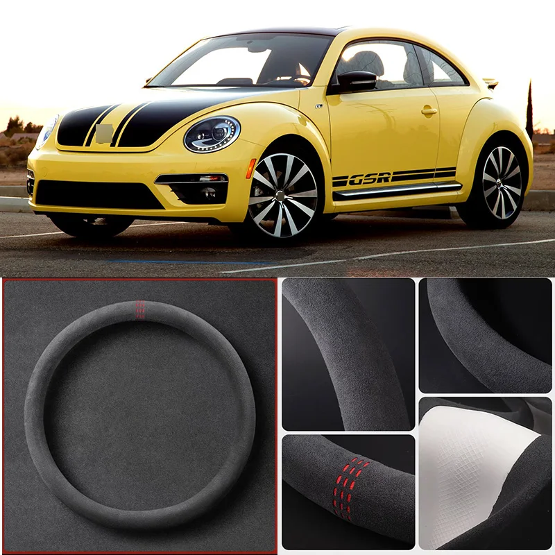 

Alcantara Anti-Slip Black Suede Leather Car Universal Steering Wheel Cover For Volkswagen VW Beetle Car Accessories