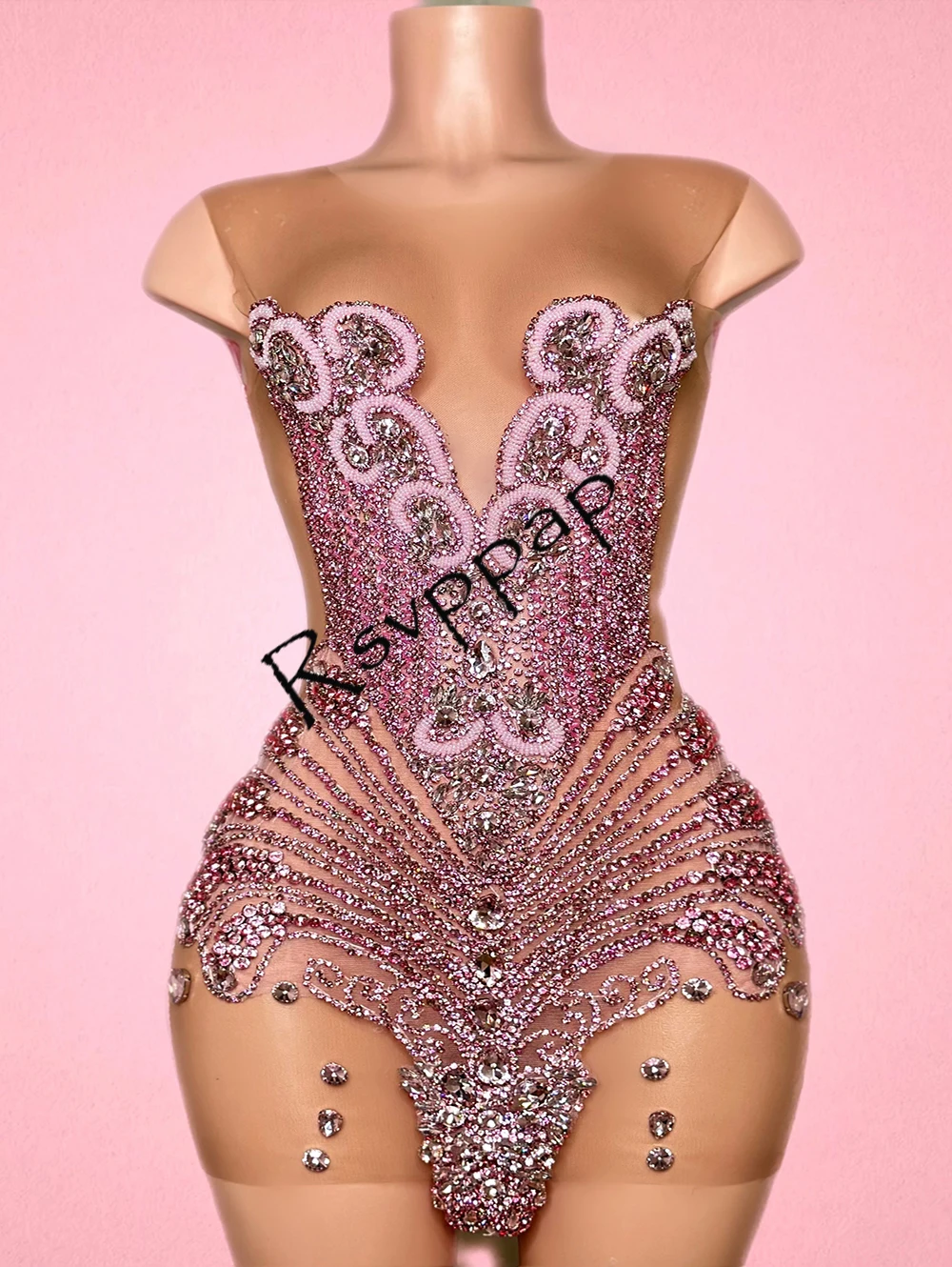 

African Black Girl Pink Short Prom Dresses 2023 Exquisite Handmade Beads Rhinestone See Through Women Birthday Party Gowns