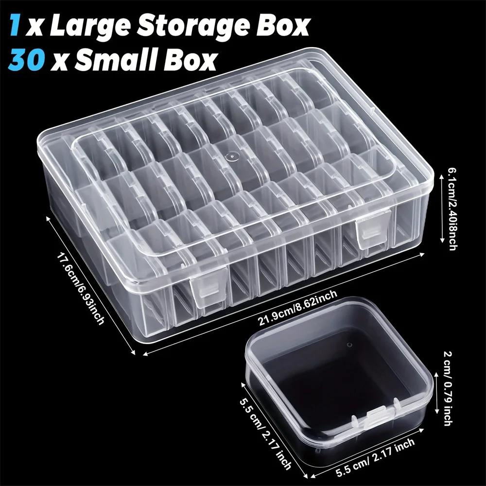 Beads Organizer Box 30pcs Small Clear Plastic Bead Storage Containers with Hinged Lid for Storage of Small Items Crafts Jewelry
