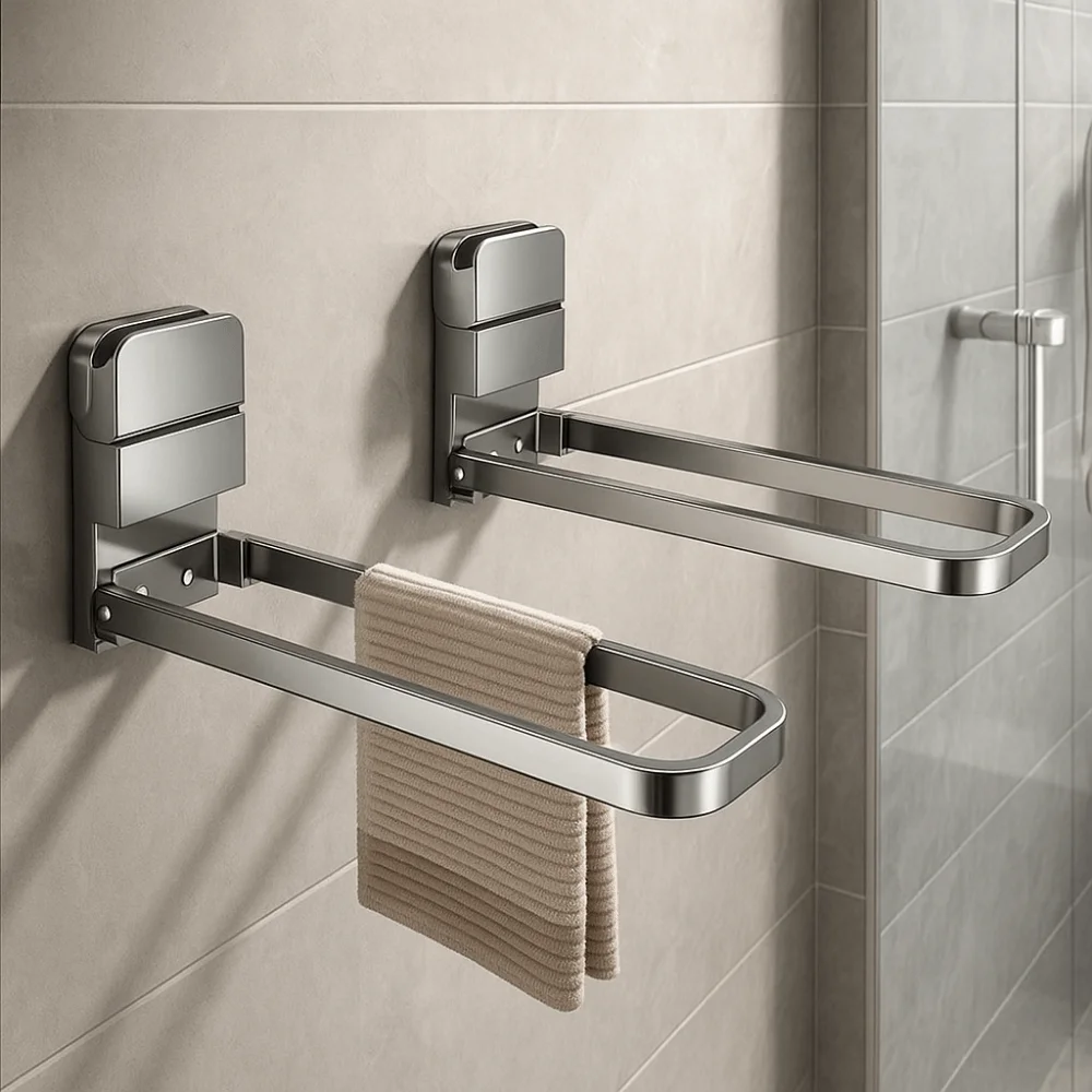 

Carbon Steel Suction Cup Towel Rack, Damage-Free No Drill Folding Hanger with Easy Installation for Bathroom