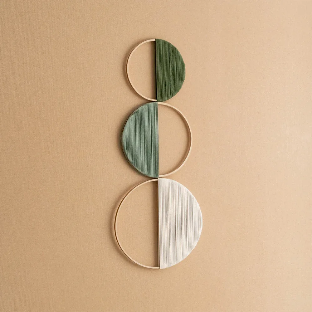 3Pcs Wooden Ring Wall Hanging Set Handmade Woven Half Circle Wall Art, Boho Geometric Wall Decor for Home Ornament Gift.