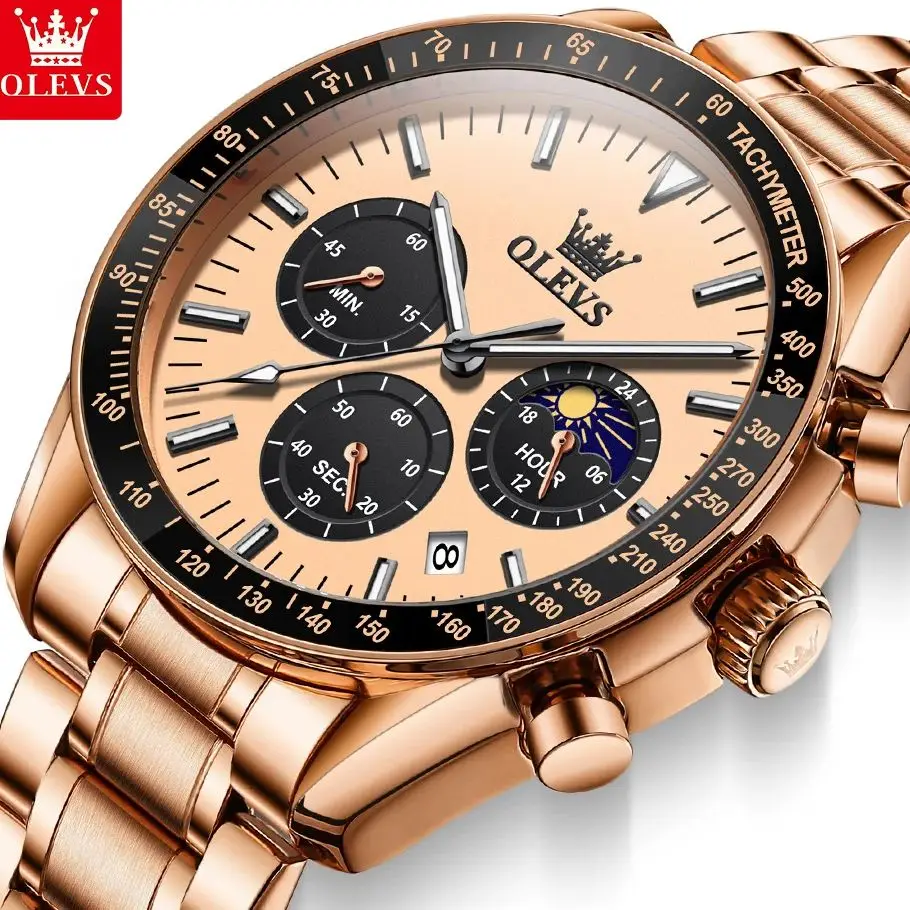 OLEVS 3618 Reloj Hombre Lujo Casual ﻿ Reloj de cuarzo de moda impermeable luminoso semana fecha Luna Reloj deportivo de negocios para hombre Reloj