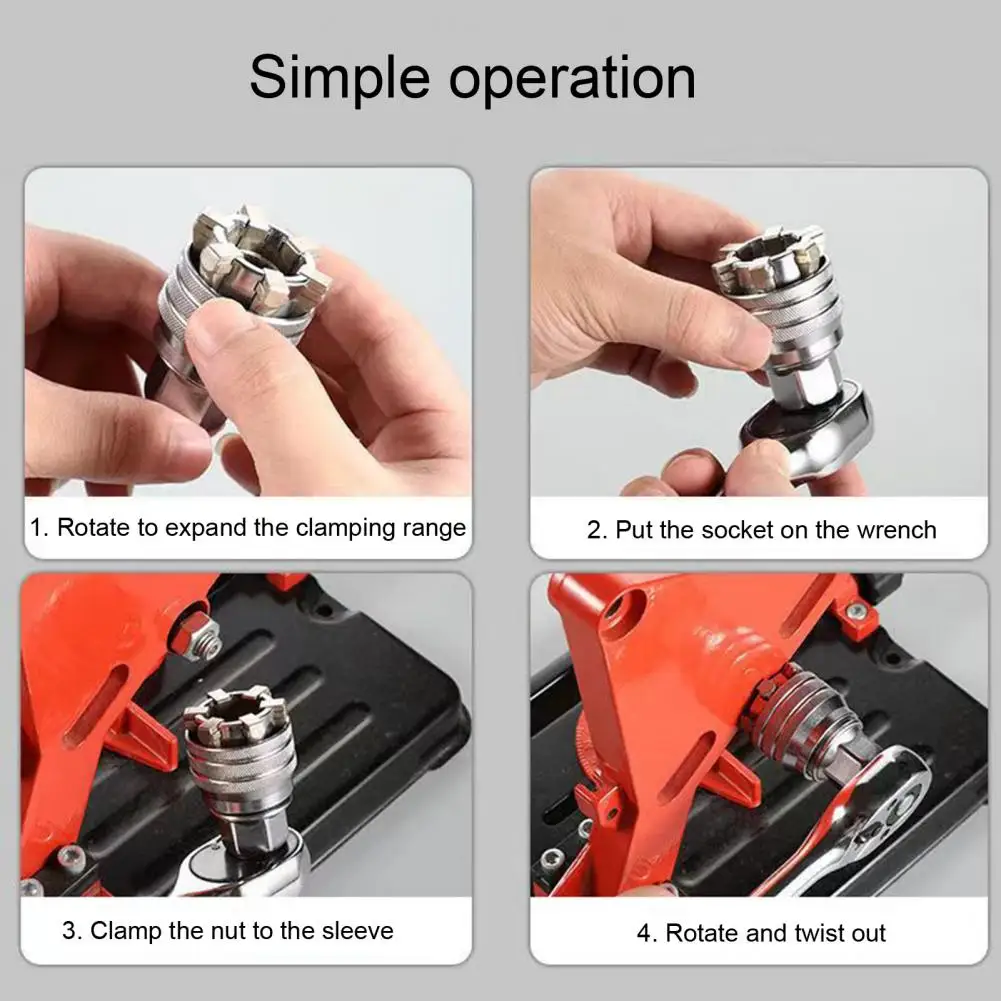 One-handed Operation Wrench Heavy Duty Multi-function Universal Socket Wrench with Adjustable 3/8-inch Drive Ratchet for Power