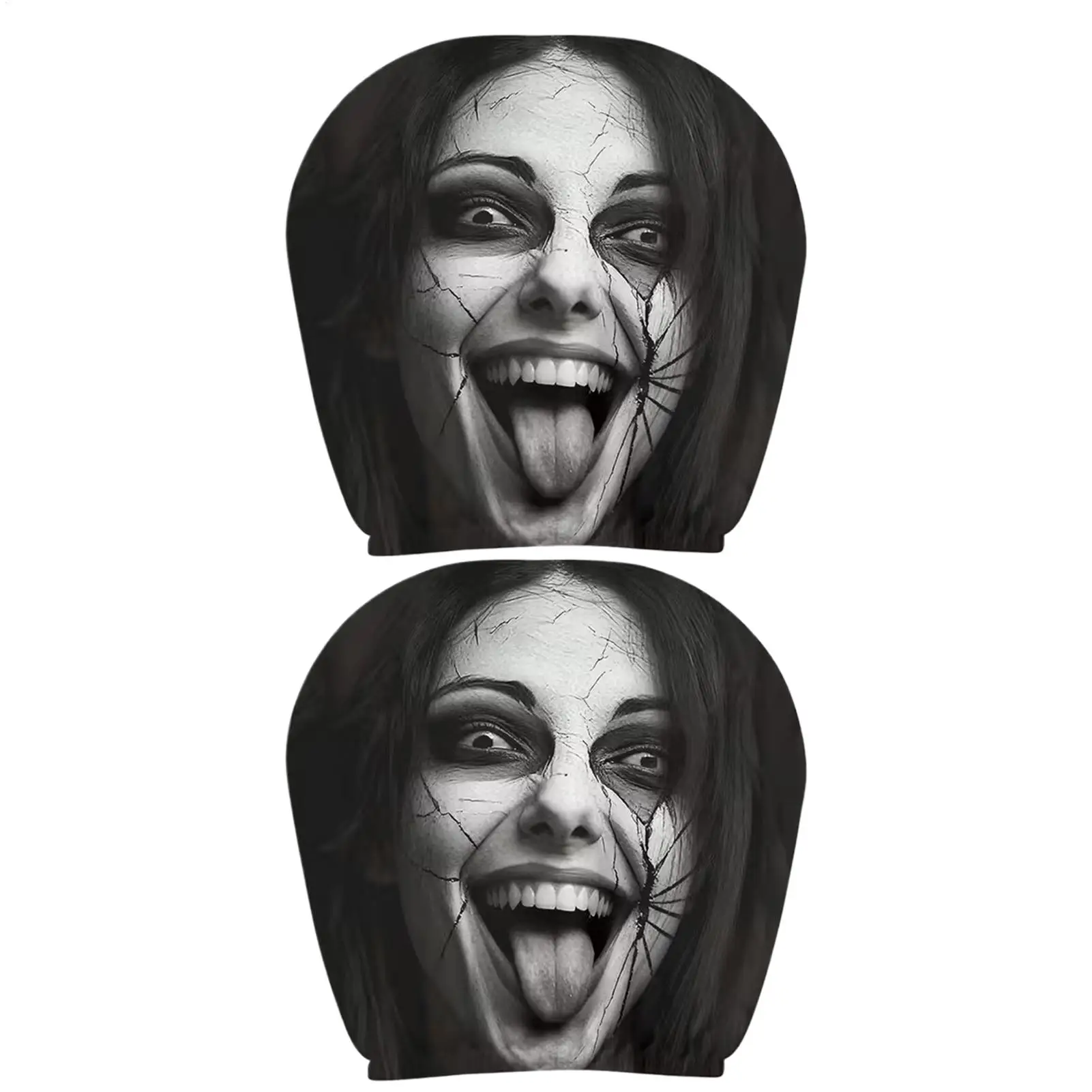2pcs Automotive Headrest Cover Creepy Halloween Auto Interior Decoration Horror Car Headrest Cover For Vehicles Trailer RV SUV