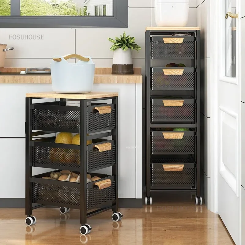 Multi-functional Kitchen Trolleys Home Vegetable Fruit Storage Auxiliary Cart Multi-layer Movable Narrow Kitchen Storage Trolley