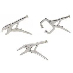 3 Pieces Mini Vise Locking Pliers  4 Inch Curved Jaw and 5 Inch Long Nose and 5 Inch C Clamp Assorted Locking Welding Clamp