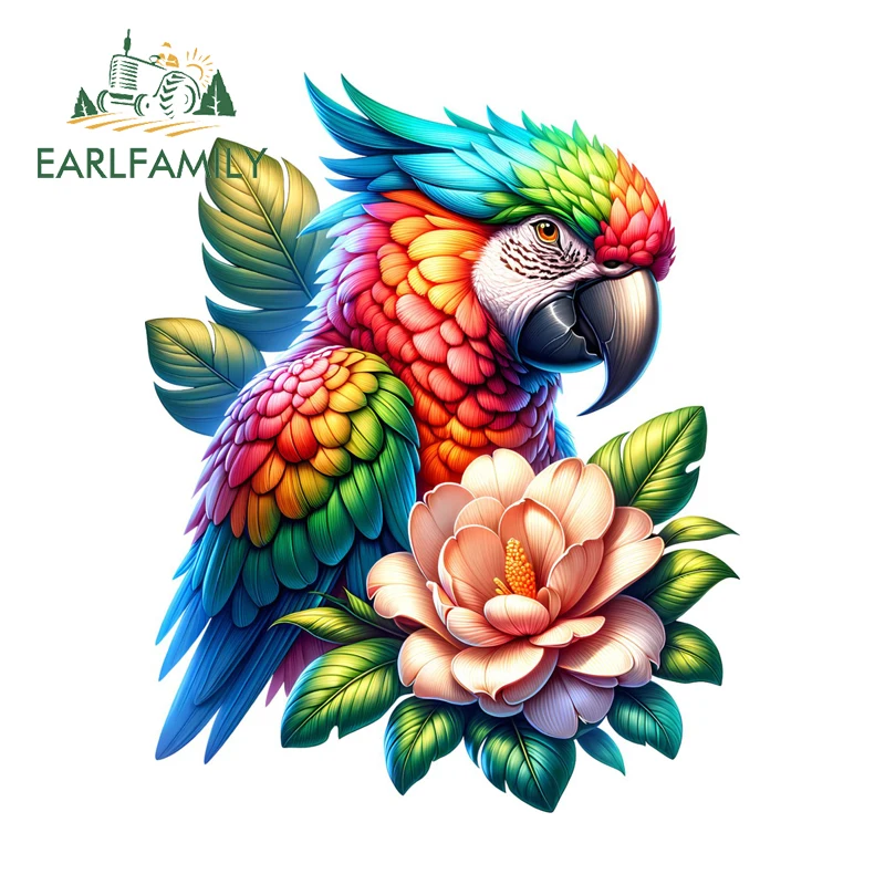 EARLFAMILY Parrot Flower Sticker Humorous Character Rearview Mirror Trunk Decals Practical High Quality Racing Accessories Decor