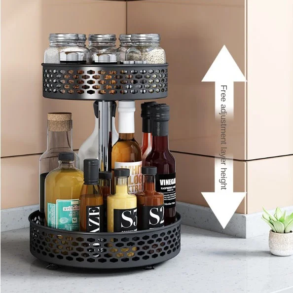 

Home Storage Single/Double/Triple Kitchen Storage Rack Rotatable Seasoning Rack Shelf Condiment Holder Organizer for Cooking