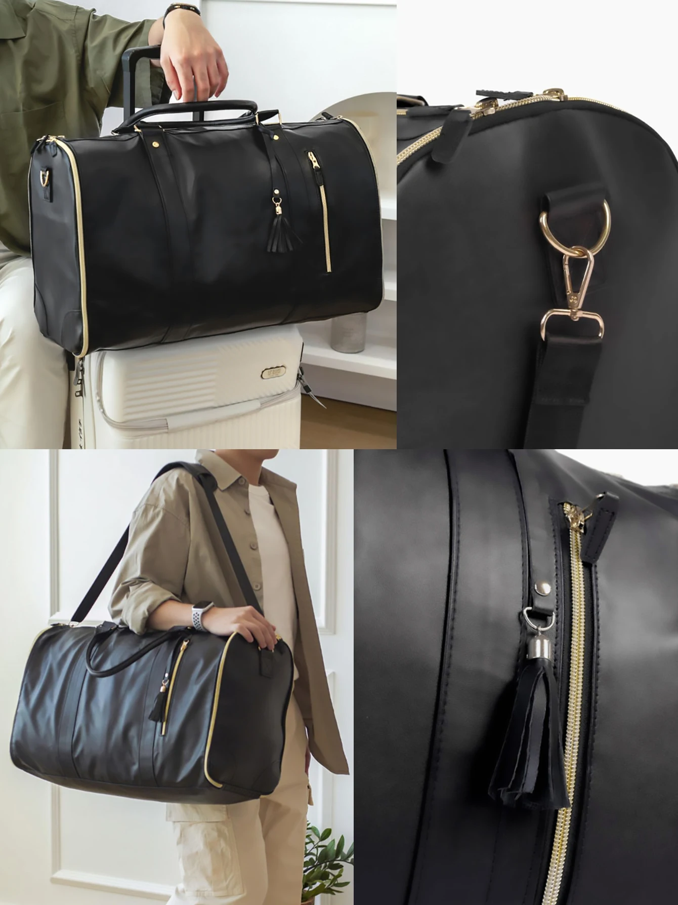 Borsa porta abiti 55L borsone grande In pelle Pu impermeabile con custodia per scarpe per borse da viaggio 2 In 1 da appendere