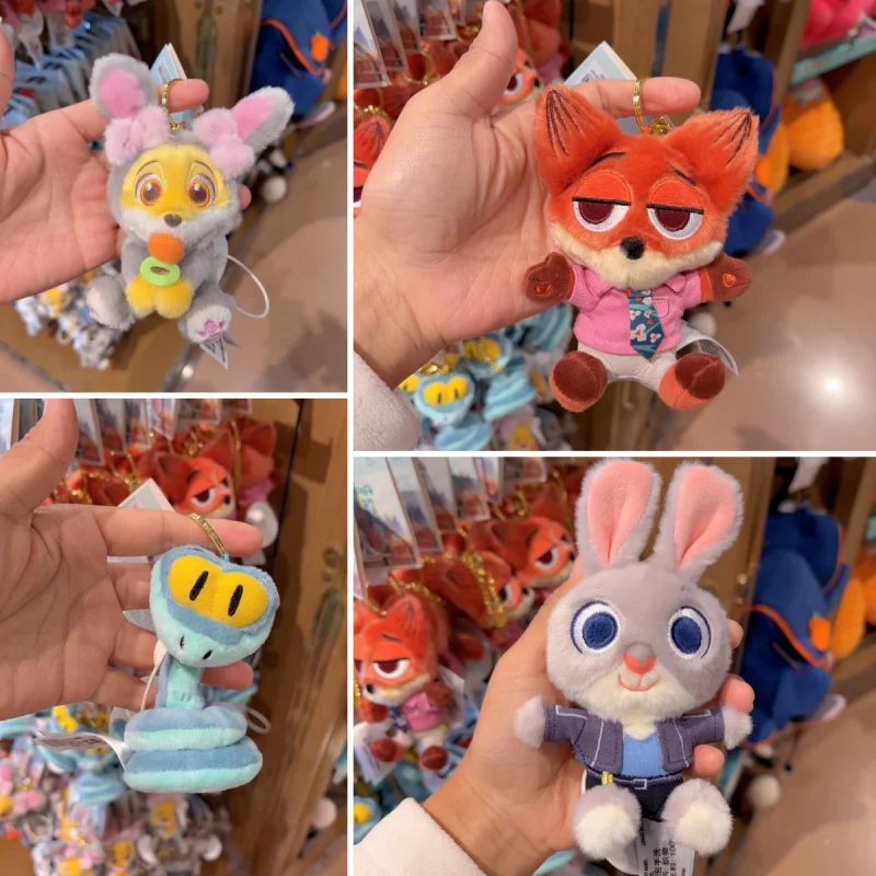 재고 있음 디즈니 주토피아 2 시리즈 봉제 인형 닉 주디 폭스 핀 키체인 펜던트 부드러운 봉제 동물 영화 테마 액세서리 선물
