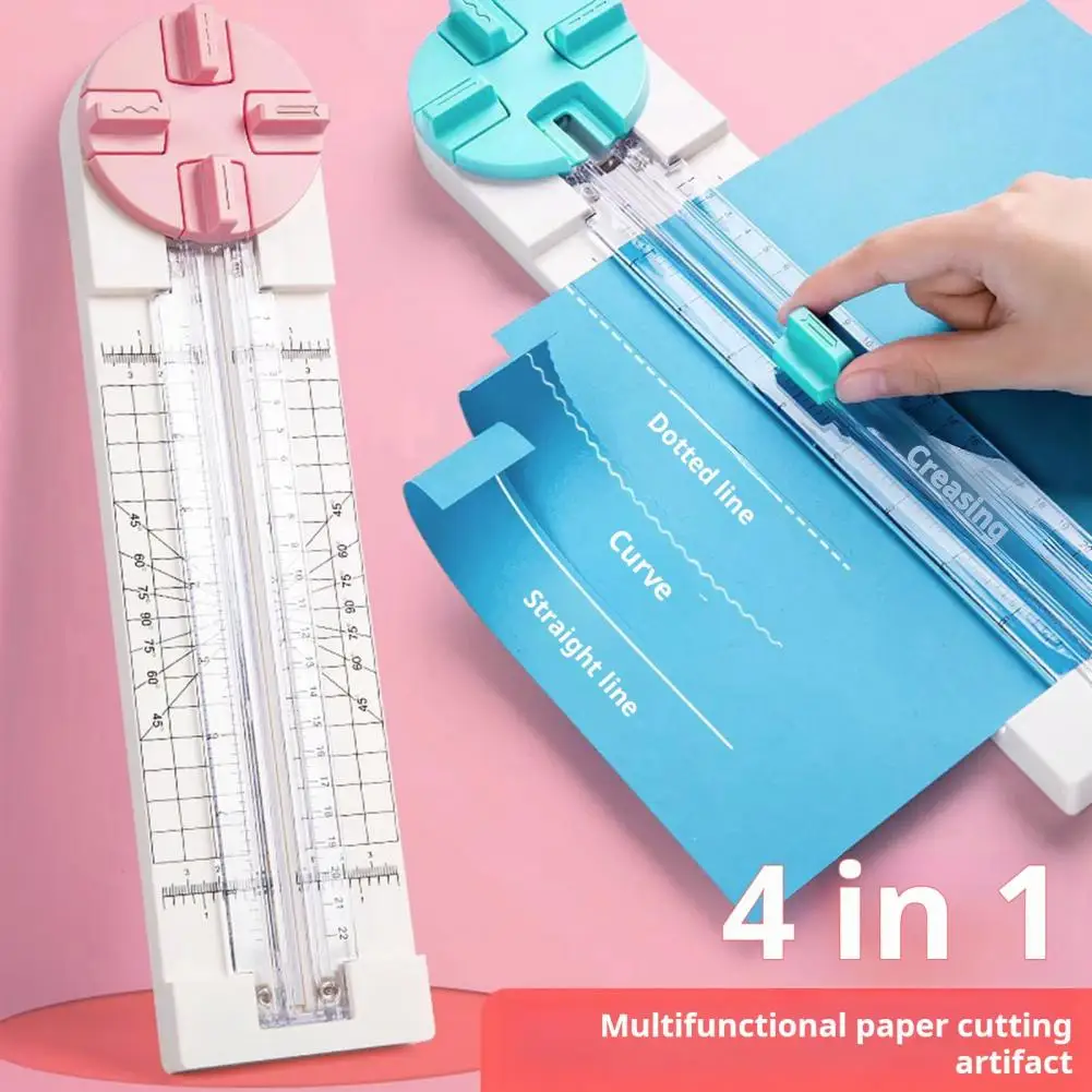 4 In 1 Craft Paper Trimmer 35.5*8.3cm With Scale Precision Cutting 4 Rotating Blades Straight Wavy Dotted Crease Paper Trimmer