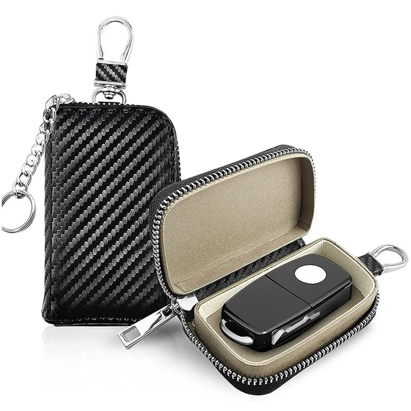 Car Key Signal Blocker Bag RFID Shielded Signal Zipper Case PU Leather Anti-Hacking Anti-Theft Key Fob Pouch Box