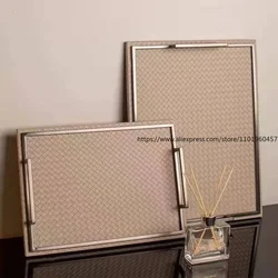 Modern Leather Storage Tray Creative Hand Woven Bedroom Jewelry Organizer Western Restaurant Tableware Container Home Decoration