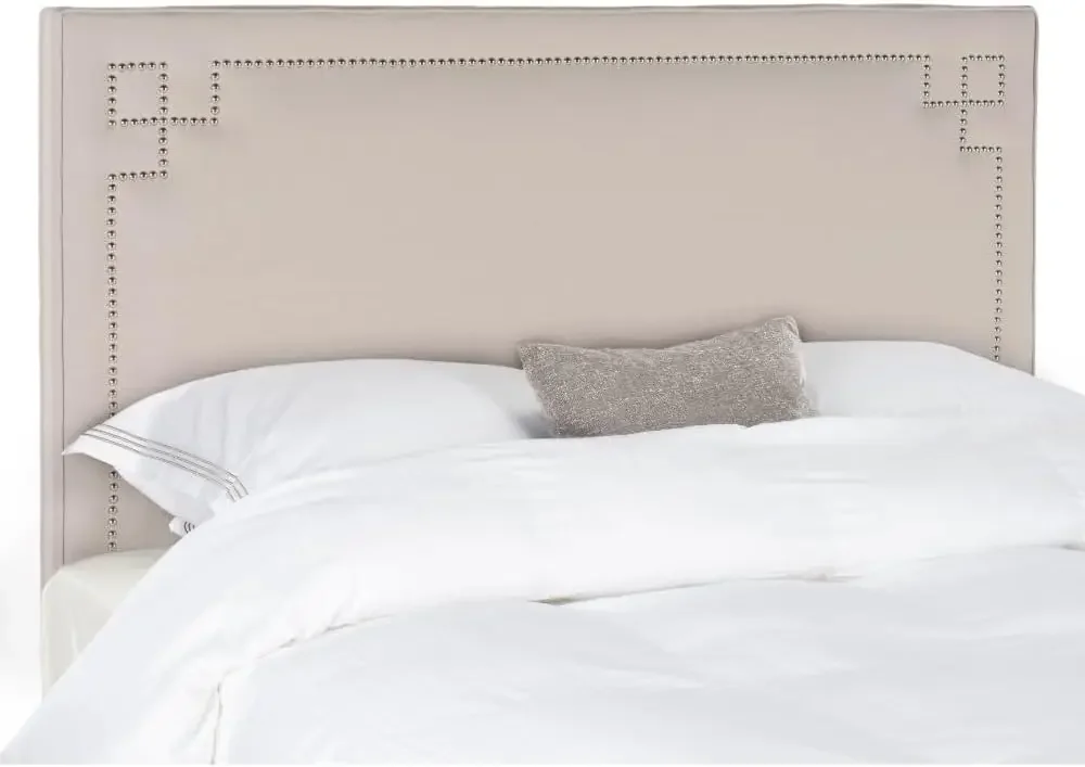 Taupe Linen Upholstered Greek Key Headboard (Full)