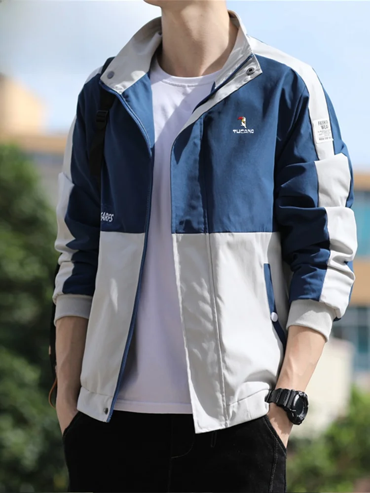 

Casual Loose Fit Men's Jaet Spring New Sle Lightweight Stand Collar Breathable Polyester Nylon Cosite Fiber Long Sve